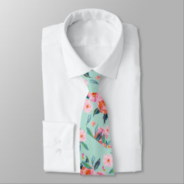 Roze Mint Green Waterverf Roos Pattern Weddenschap Stropdas