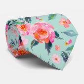 Roze Mint Green Waterverf Roos Pattern Weddenschap Stropdas (Opgerold)