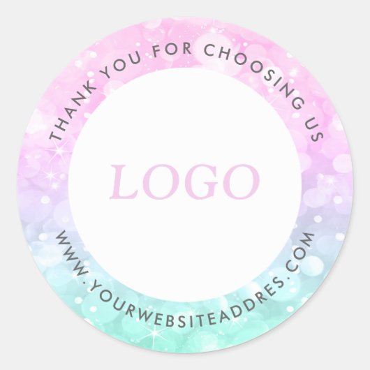 Roze & Mint-groen Faux Bokeh Glitter Ronde Sticker (Voorkant)