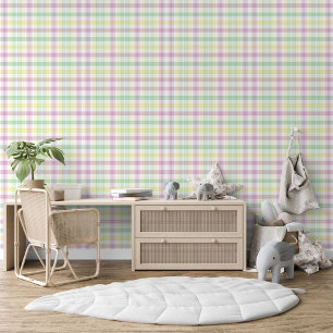 Roze Mint Groen Geel Wit Plaid Patroon Behang