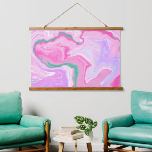 Roze, mint groen, Paars, witte marmer Hangend Wandkleed