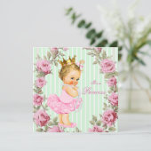 Roze Mint Groen Roos Ballerina Baby shower Kaart (Staand voorkant)