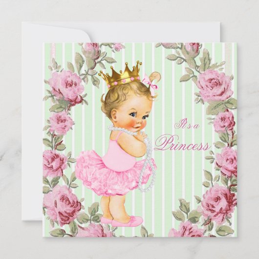 Roze Mint Groen Roos Ballerina Baby shower Kaart (Voorkant)