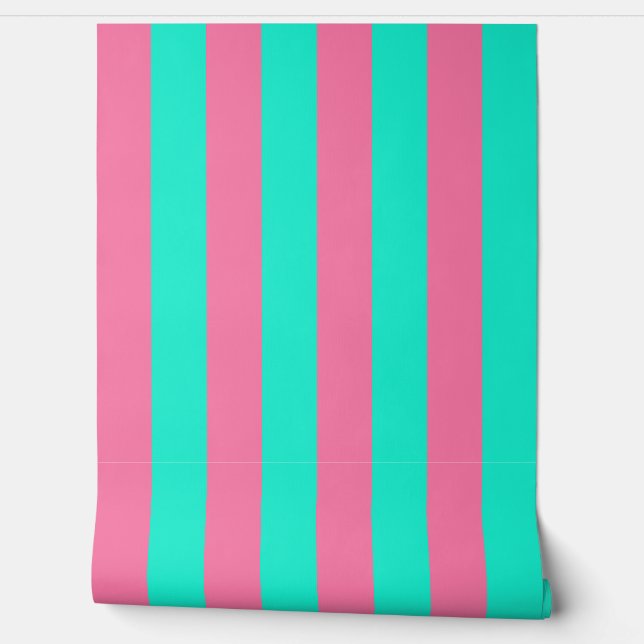 Roze Mint Groen Strepen Design  Behang (Afrollen)