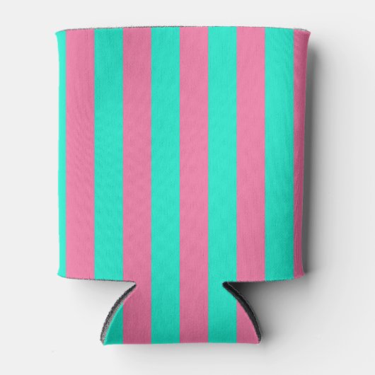 Roze Mint Groen Strepen Design Blikjeskoeler (Voorkant)