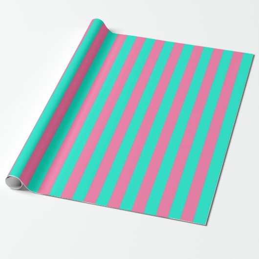 Roze Mint Groen Strepen Design Cadeaupapier (Uitgerold)