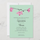 Roze, Mint Groene Kersenbloesem Foto Quinceanera Kaart (Voorkant)