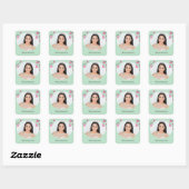 Roze, Mint Groene Kersenbloesem Quinceanera Foto Vierkante Sticker (Vel)