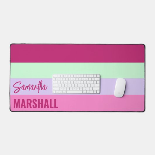 Roze Mint Groene Paarse Strepen Patroonnaam Bureaumat (Keyboard & Muis)