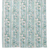 Roze Mint Groene Pastel Bloemen Gingham Stripes Douchegordijn (Voorkant)