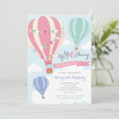 Roze & Mint Hot Air Ballon Verjaardag Uitnodiging (Staand voorkant)