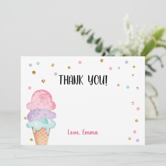 Roze Mint Ice Cream Cone Confetti Dank u kaart (Staand voorkant)