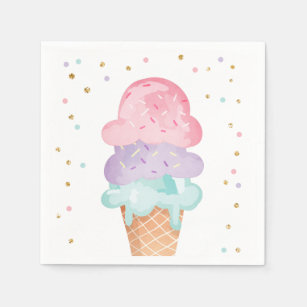 Roze Mint Ice Cream Cone Confetti Papieren servett Servet