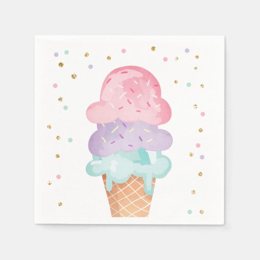 Roze Mint Ice Cream Cone Confetti Papieren servett Servet (Voorkant)
