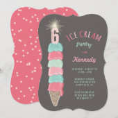Roze Mint Ice Cream Girl 6th Birthday Party Invite Kaart (Voorkant / Achterkant)