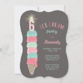 Roze Mint Ice Cream Girl 6th Birthday Party Invite Kaart (Voorkant)