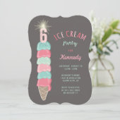 Roze Mint Ice Cream Girl 6th Birthday Party Invite Kaart (Staand voorkant)