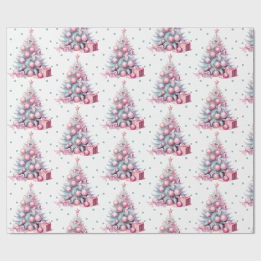  roze mint kerstboom cadeaupapier (Vlak)