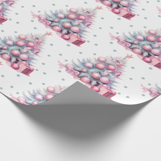  roze mint kerstboom cadeaupapier (Hoek)