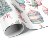 Roze Mint Kerstboom Ornamenten Cadeaupapier (Rol Hoek)