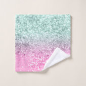 Roze Mint Mermaid Girls Glitter #1 (Faux Glitter) Bad Handdoek (Wasdoekje)