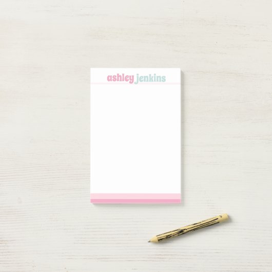 Roze & Mint Moderne Naam, Minimalistisch Post-it® Notes (Op bureau)