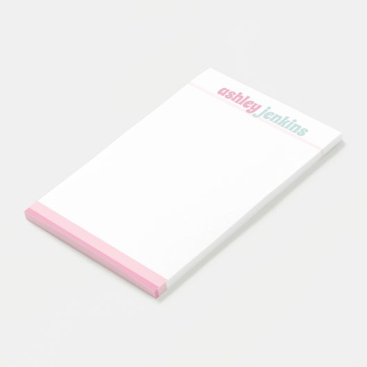 Roze & Mint Moderne Naam, Minimalistisch Post-it® Notes (Schuin)