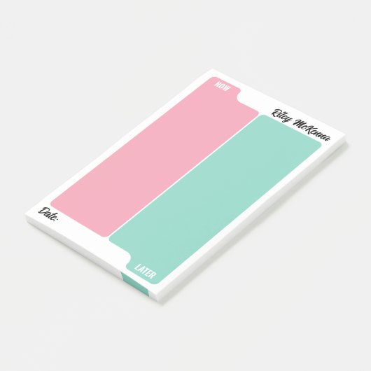 Roze Mint Nu & Later Dagelijkse Planning Post-it® Notes (Schuin)