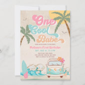 Roze Mint One Cool Babe Surft 1e Verjaardag Kaart (Voorkant)