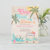 Roze Mint One Cool Babe Surft 1e Verjaardag Kaart (Staand voorkant)