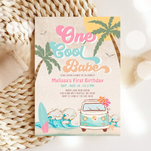 Roze Mint One Cool Babe Surft 1e Verjaardag Kaart