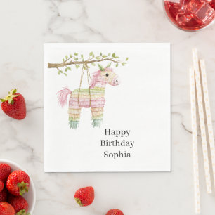 Roze Mint Paard Piñata Verjaardag Servet
