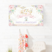 Roze Mint Paars Floral Woodland Happy Birthday Spandoek (Insitu)