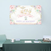 Roze Mint Paars Floral Woodland Happy Birthday Spandoek (Beurs)