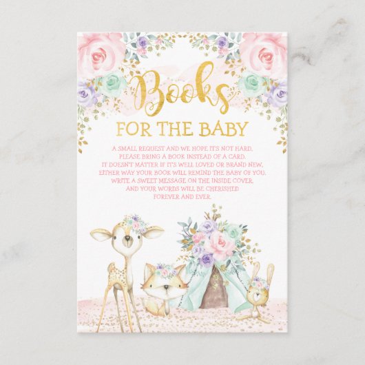 Roze Mint Paarse Woodland Animals Book Request Informatiekaartje (Voorkant)