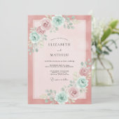 Roze Mint Pioen Trouw Kaart (Staand voorkant)