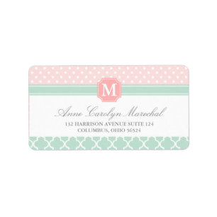 Roze mint   Polka Dots Moroccan   Monogrammen Etiket