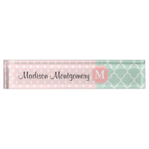 Roze mint Polka Dots Moroccan Monogrammen Naambordje