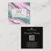 *~* ROZE MINT QR Marmeren Glam Luxe Initiaal AP66 Vierkante Visitekaartje (Voorkant / Achterkant)