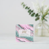 *~* ROZE MINT QR Marmeren Glam Luxe Initiaal AP66 Vierkante Visitekaartje (Staand voorkant)
