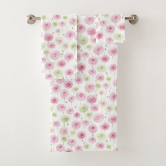 Roze Mint Ranunculus Bloemen Bad Handdoek (Insitu)