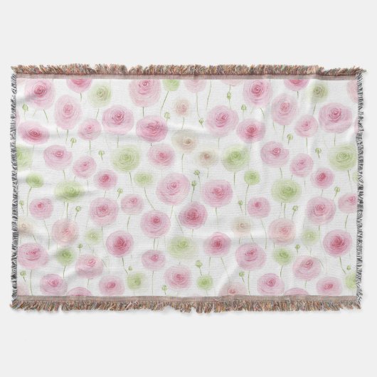 Roze Mint Ranunculus Bloemen Deken (Voorkant)