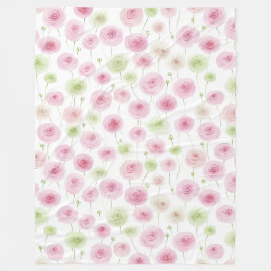 Roze Mint Ranunculus Bloemen Fleece Deken (Voorkant)