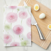 Roze Mint Ranunculus Bloemen Theedoek (Quarter Fold)