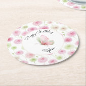 Roze Mint Ranunculus Bloemige Verjaardag Ronde Kartonnen Onderzetter (Gebogen)