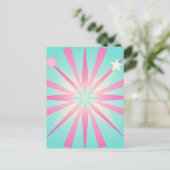 Roze Mint Retro Starburst Gloed Briefkaart (Staand voorkant)