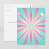 Roze Mint Retro Starburst Gloed Briefkaart (Voorkant / Achterkant)