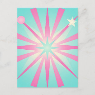Roze Mint Retro Starburst Gloed Briefkaart