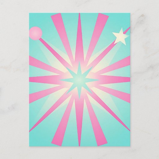 Roze Mint Retro Starburst Gloed Briefkaart (Voorkant)