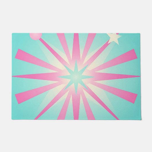 Roze Mint Retro Starburst Gloed Deurmat (Voorkant)